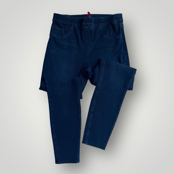 Spanx Jean Jeggings Size Medium Tummy Control Panel Dark Wash Faux Front Pickets - Picture 1 of 8